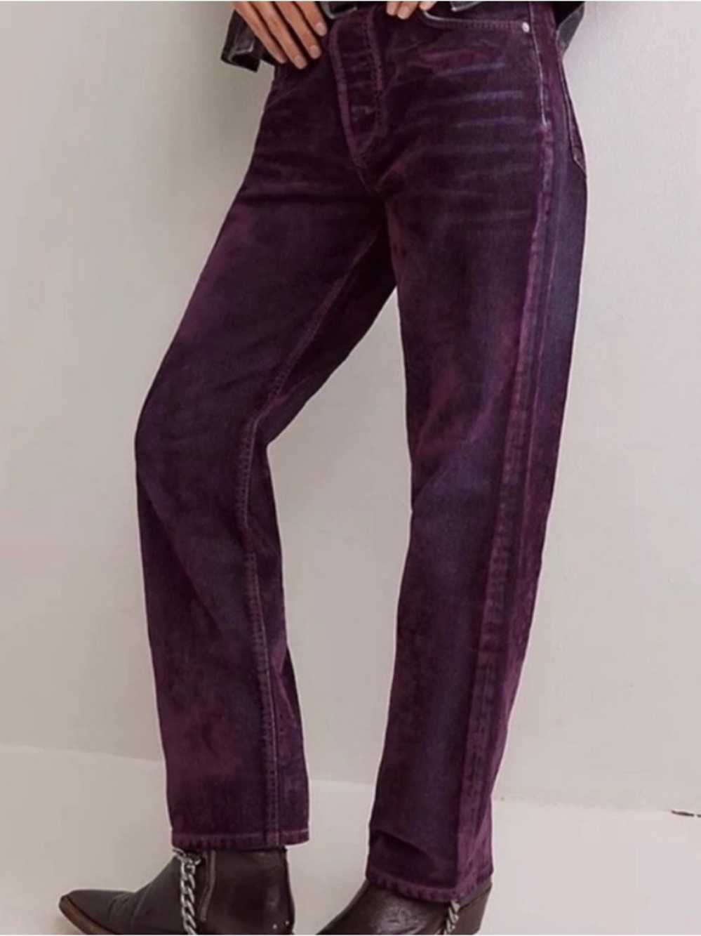 Free People Straight Leg Jeans in Deep Plum - Picture 2 of 10